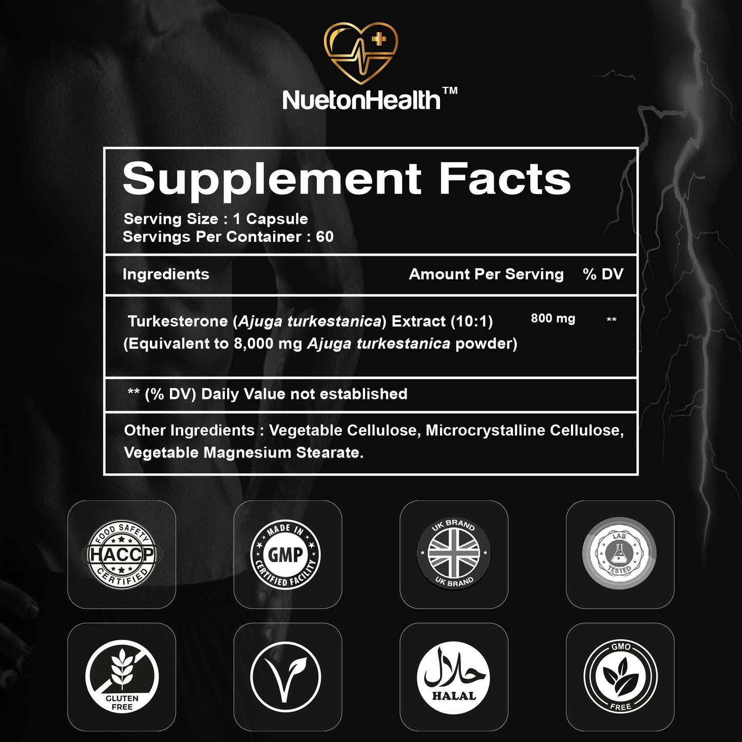 Turkesterone X by NuetonHealth – 800 mg Ajuga turkestanica Extract (10:1) | High Strength Turkesterone Supplement for Men | 60 Capsules | Lab Tested | Clean Vegan Formula
