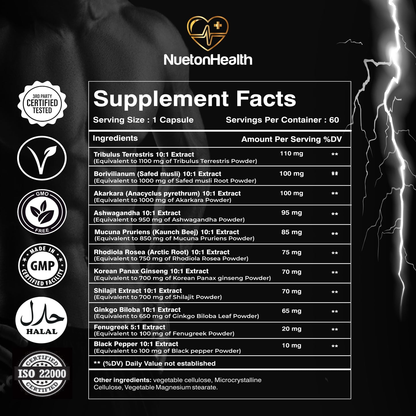 Ultra Testo Boost - Tribulus, Ashwagandha, Ginseng, Shilajit, Ginkgo, Rhodiola Rosea - Premium Testosterone Supplements for Men - 11 Potent Natural Ingredients - 60 Booster Capsules