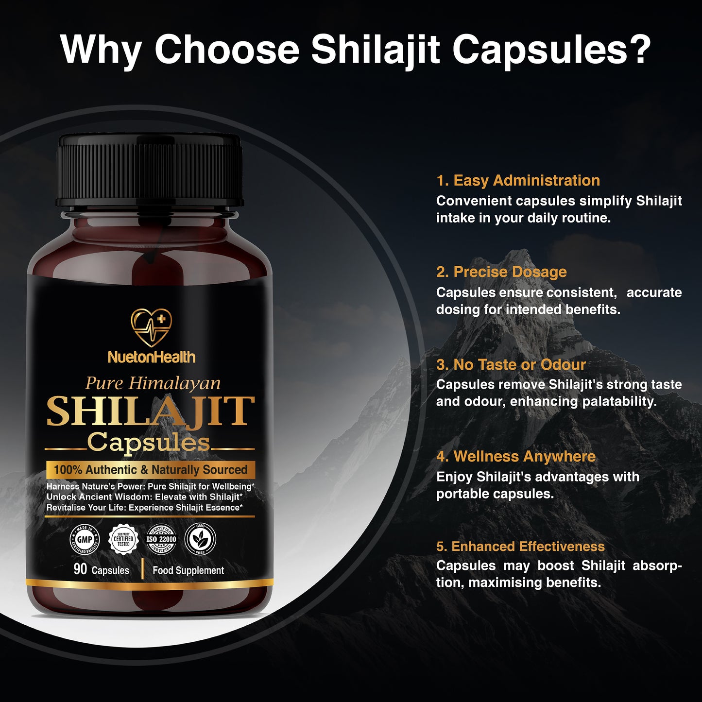Pure Himalayan Shilajit Supplement - Gold Grade 90 Vegan Capsules