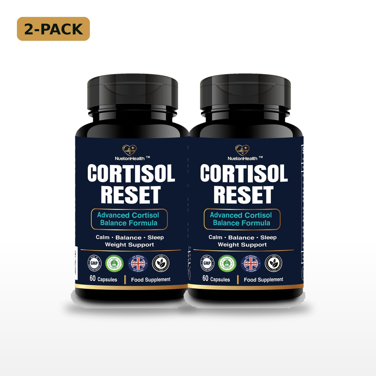 Cortisol Reset 2-pack, two bottles of 60 capsules, NuetonHealth