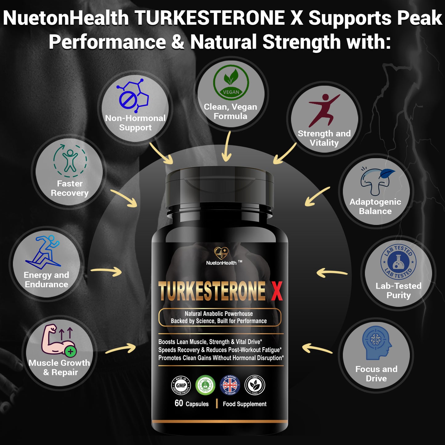 Turkesterone X by NuetonHealth – 800 mg Ajuga turkestanica Extract (10:1) | High Strength Turkesterone Supplement for Men | 60 Capsules | Lab Tested | Clean Vegan Formula