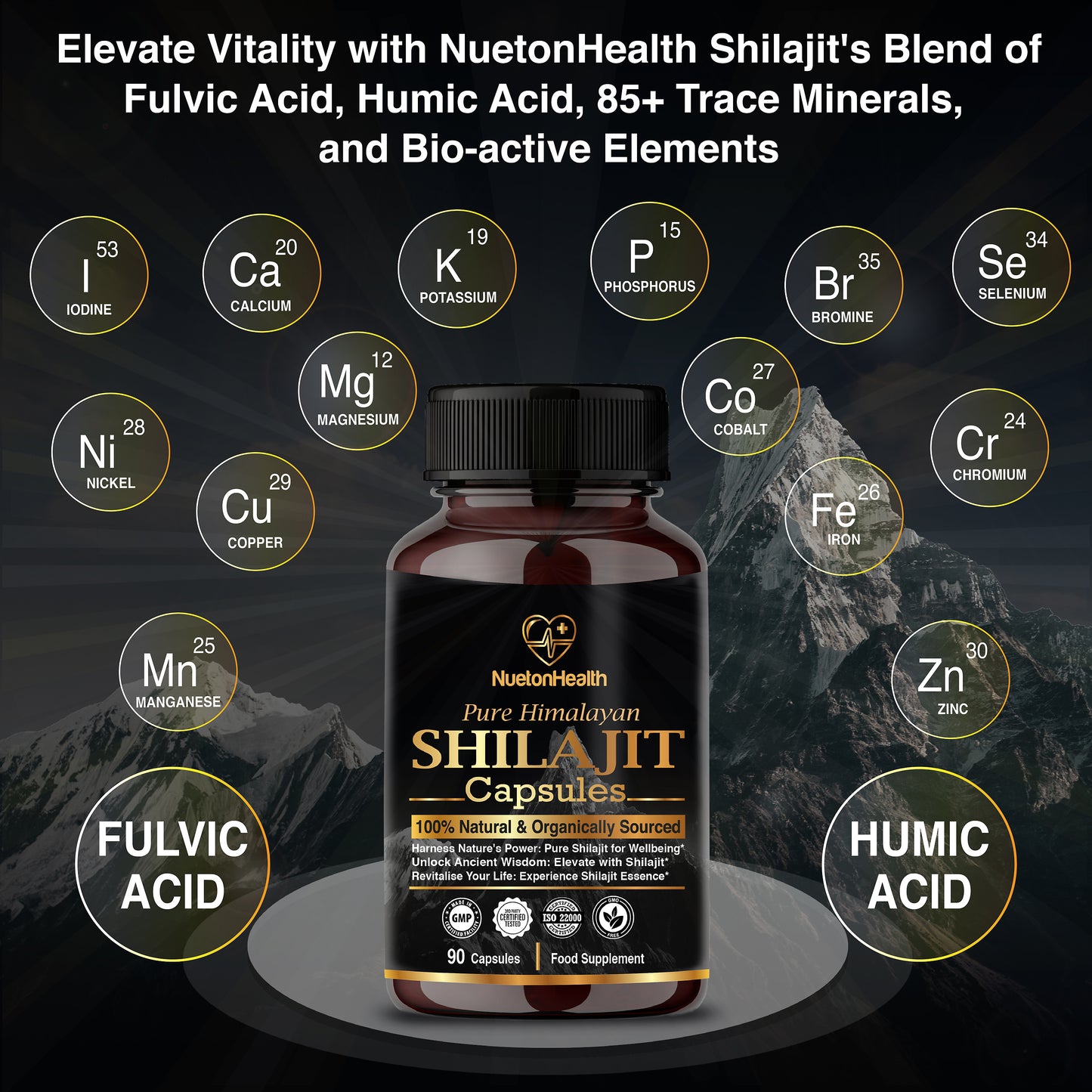 Organic Shilajit Capsules - Gold Grade 90 Vegan Capsules