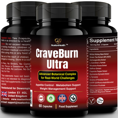 CraveBurn Ultra - Weight Management Formula with Green Tea, L-Carnitine & Chromium - 60 Capsules