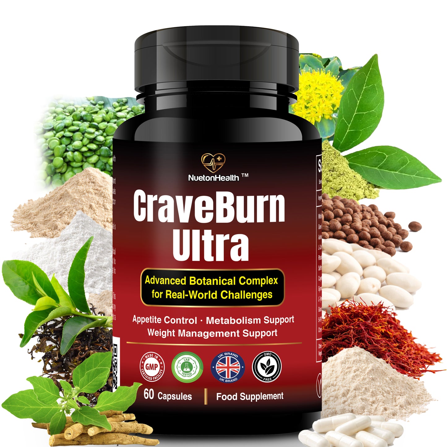 NuetonHealth CraveBurn Ultra – Advanced Appetite Suppressant for Women & Men – Natural Craving Control, Metabolism Support & Weight Management – Non-Stimulant Fat Burner with Saffron, Green Tea & L-Carnitine