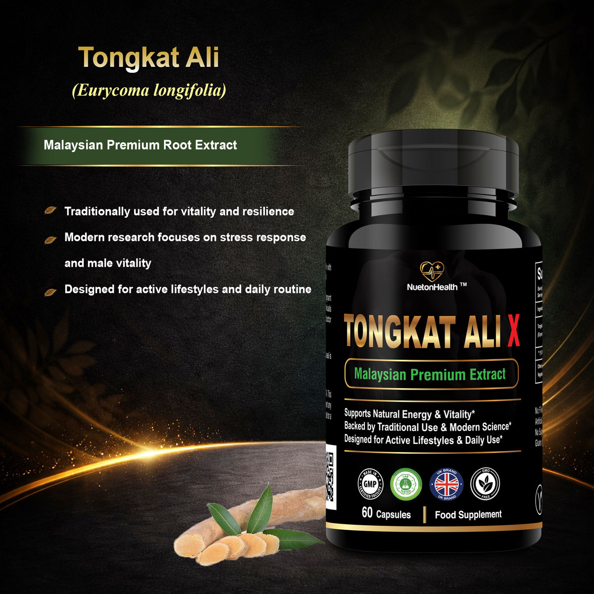 Tongkat Ali X – Premium Malaysian 200:1 Root Extract | 1000mg | 60 Vegan Capsules