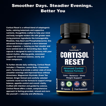 Cortisol Reset - Evening Ritual Formula with Ashwagandha, L-Theanine, Rhodiola & Magnesium - 60 Capsules
