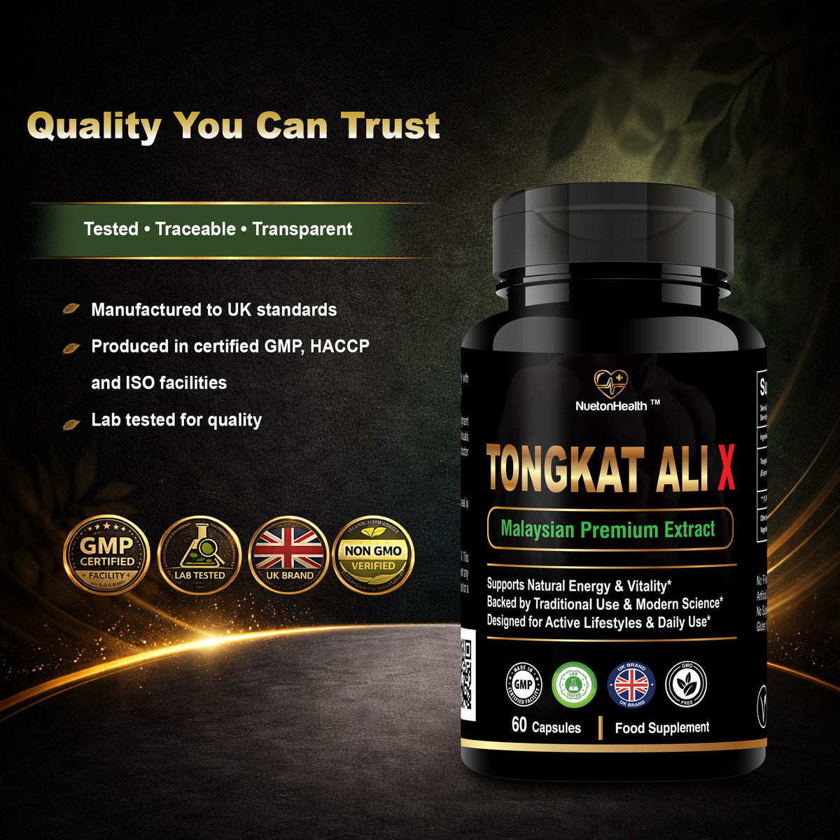 Tongkat Ali X – Premium Malaysian 200:1 Root Extract | 1000mg | 60 Vegan Capsules