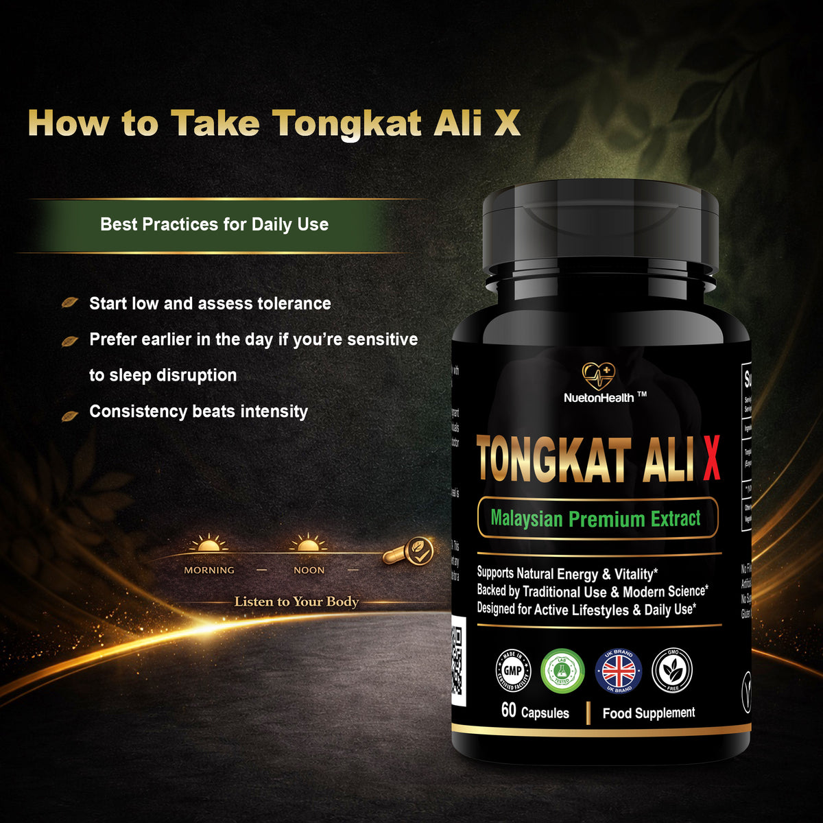 Tongkat Ali X – Premium Malaysian 200:1 Root Extract | 1000mg | 60 Vegan Capsules