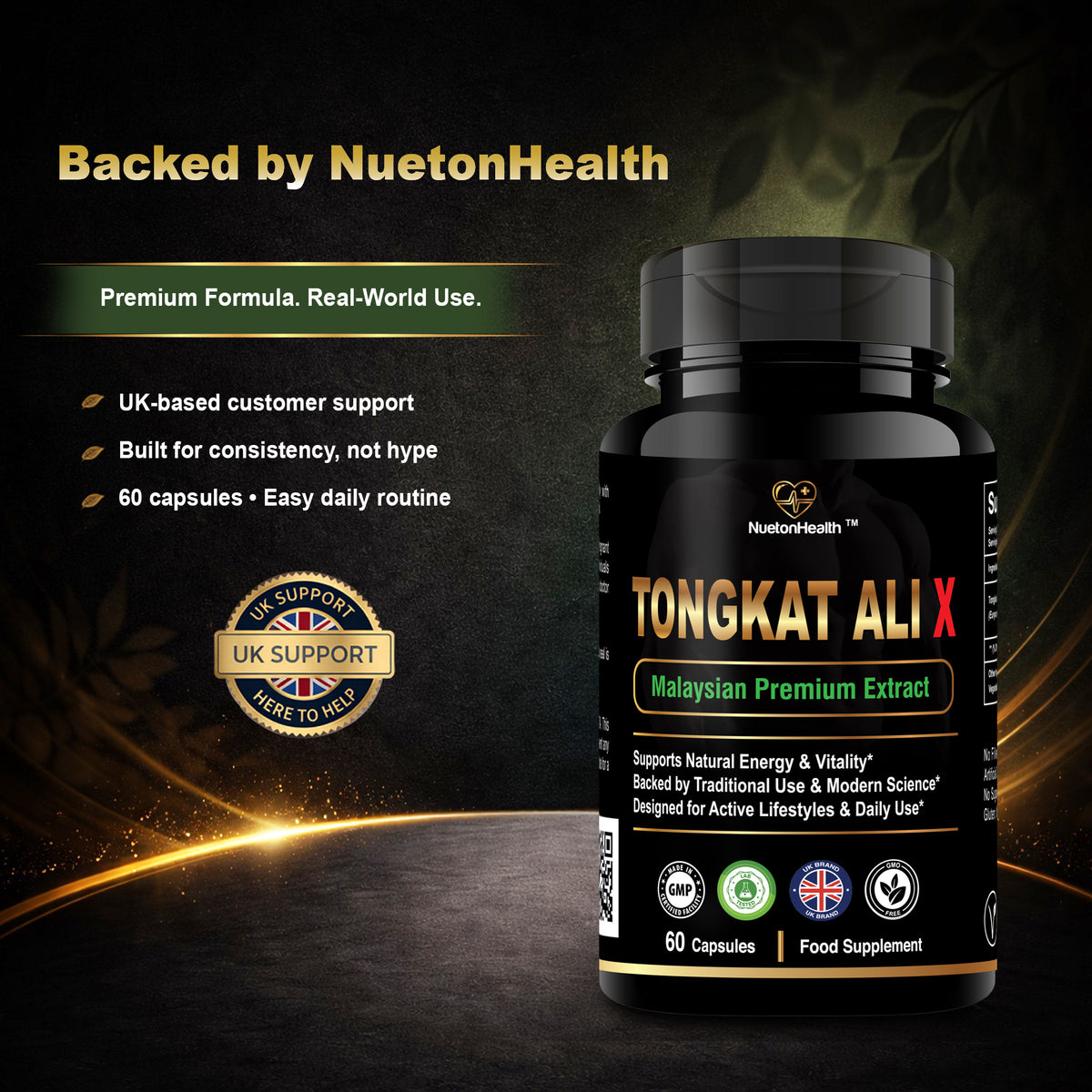 Tongkat Ali X – Premium Malaysian 200:1 Root Extract | 1000mg | 60 Vegan Capsules