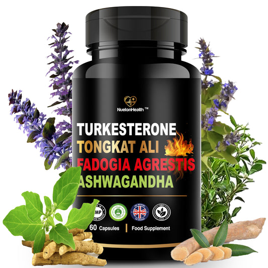 NuetonHealth 4-in-1 Male Vitality Complex – Turkesterone, Tonkat Ali, Fadogia Agrestis & Ashwagandha – Natural Botanical Formula for Energy, Strength & Recovery – 60 Vegan Capsules