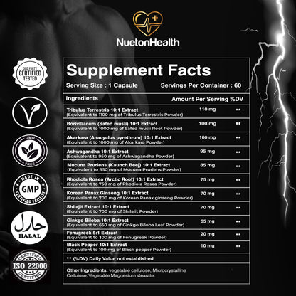 Ultra Testo Boost - 11-Ingredient Botanical Formula for Men - 60 Vegan Capsules