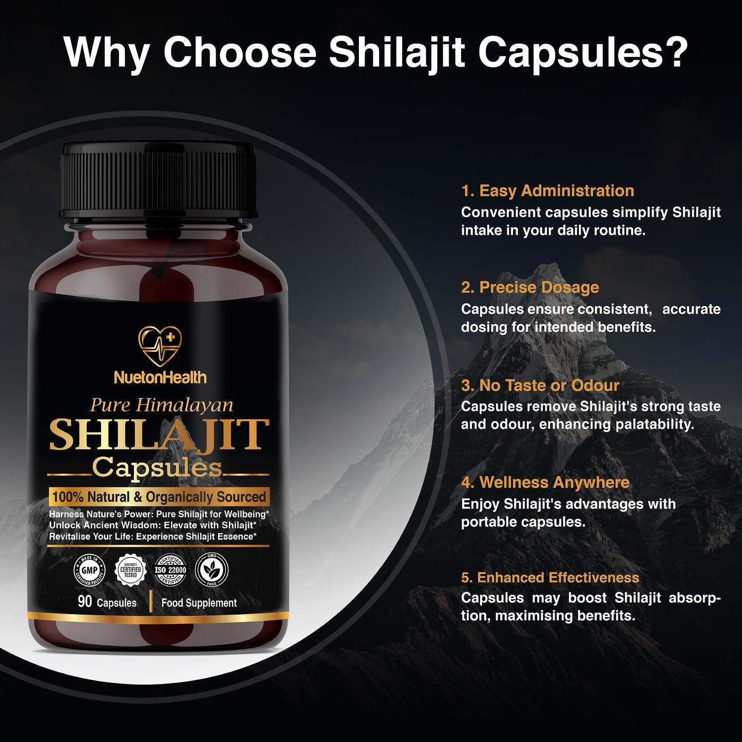 Organic Shilajit Capsules - Gold Grade 90 Vegan Capsules