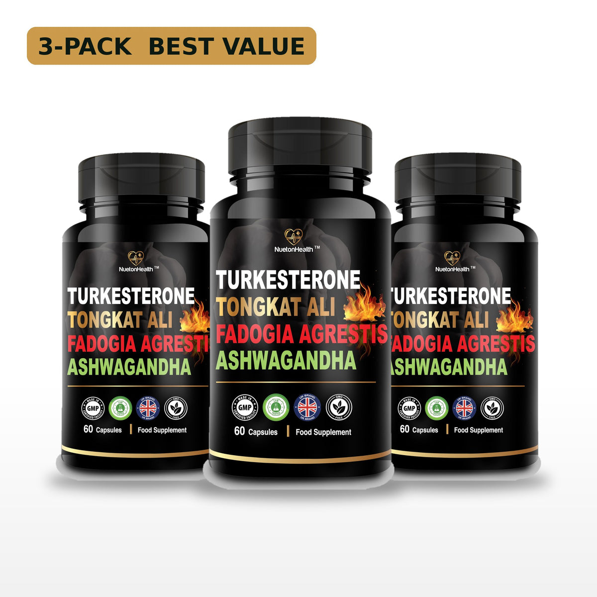 4-in-1 Male Vitality Complex 3-pack, three bottles of 60 vegan capsules, NuetonHealth