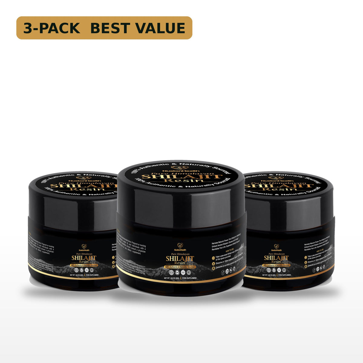 Himalayan Shilajit Resin 3-pack, three 30g jars, NuetonHealth