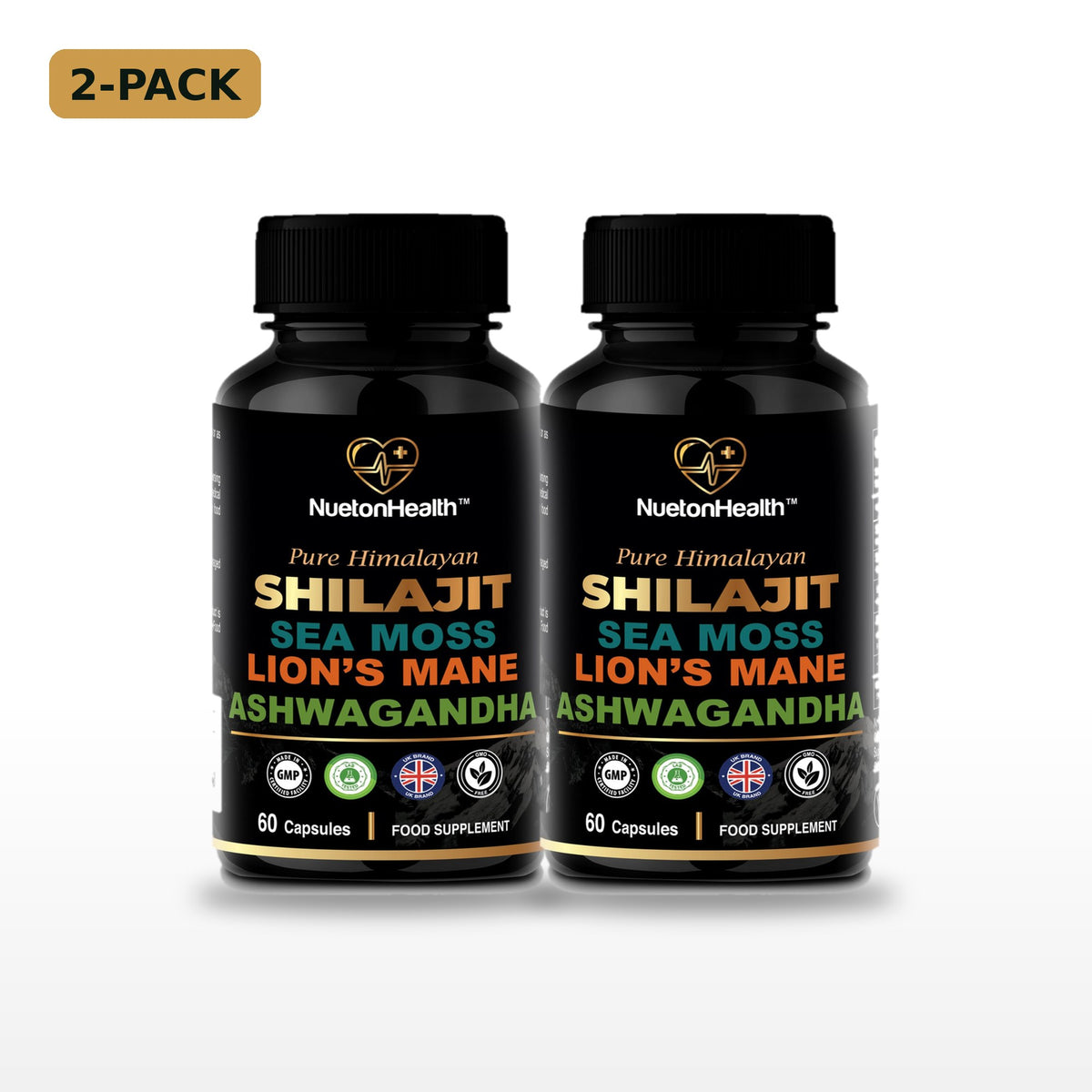 Shilajit 4-in-1 Complex 2-pack, two bottles of 60 vegan capsules, NuetonHealth